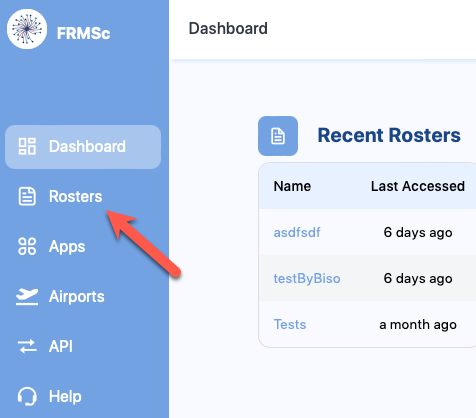 Roster App on left menu panel