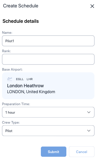 Create schedule form
